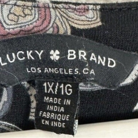 Lucky Brand Womens Boho Top 1X Black Floral 3/4 Sleeve Cottagecore Peasant - Picture 5 of 6